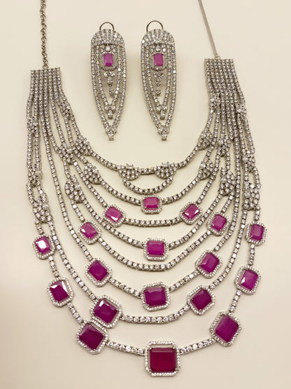 Zuri Ruby American Diamond Necklace Set