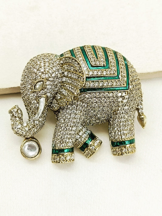 Pranay Green Elephant Brooch