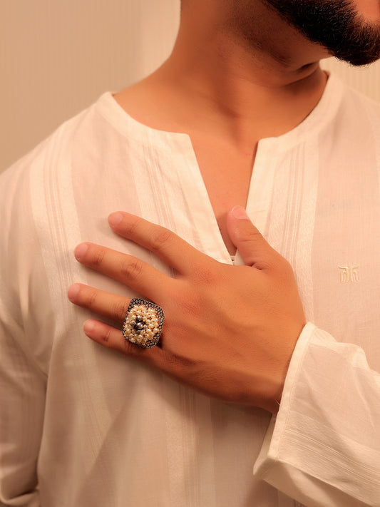 Edha White Pearl Men's Finger Ring