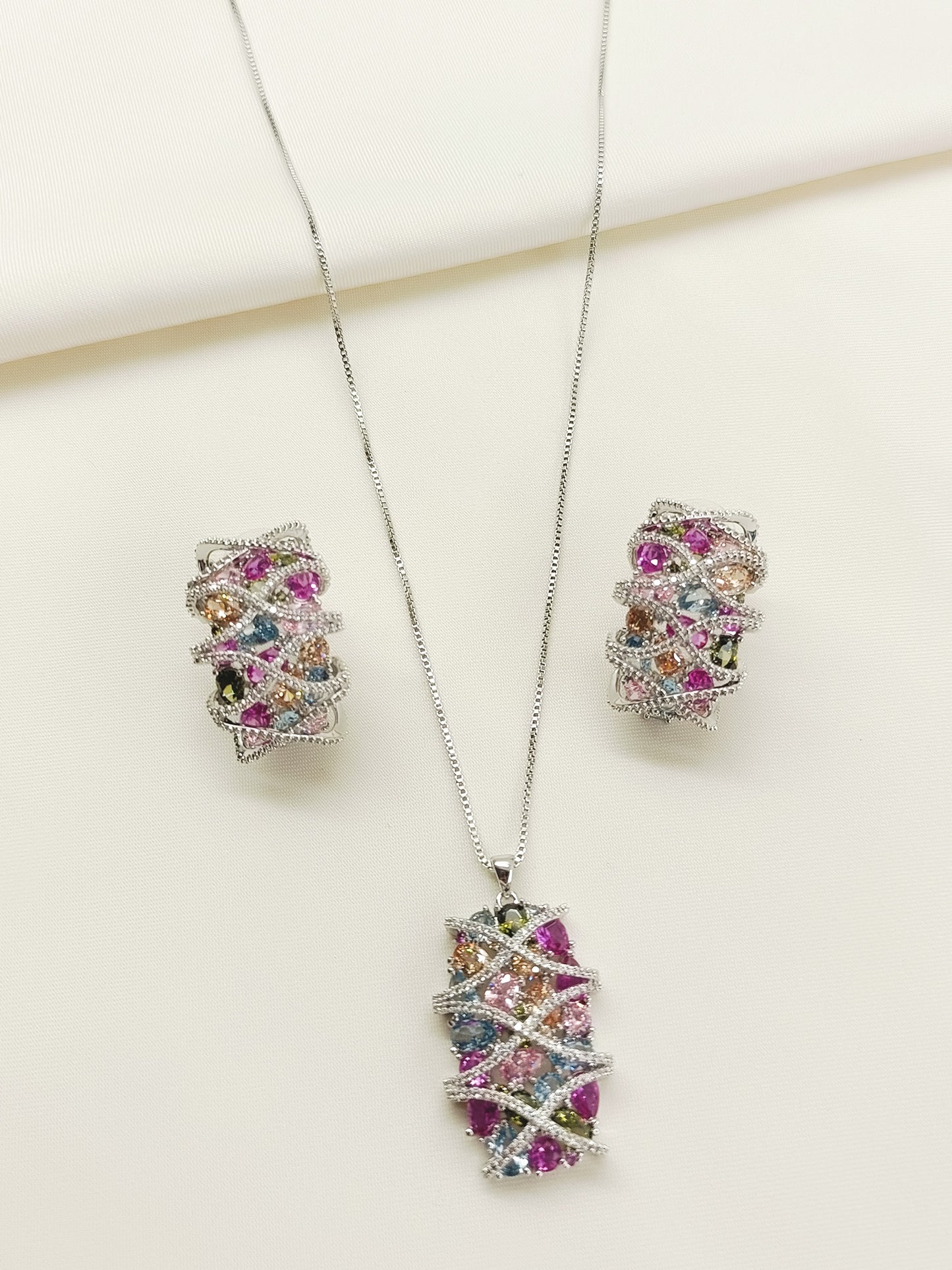 Raza Multi Colour American Diamond Pendant set With Finger Ring