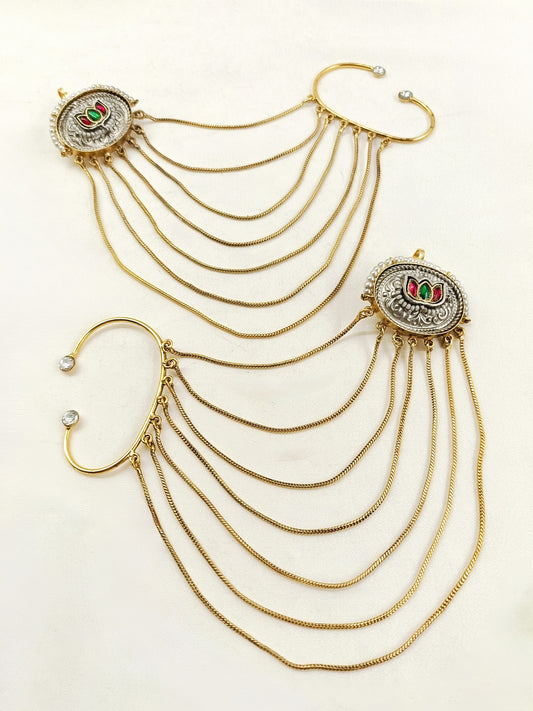 Yukta R&G Lotus Dual Tone Ear Chain with Cuff