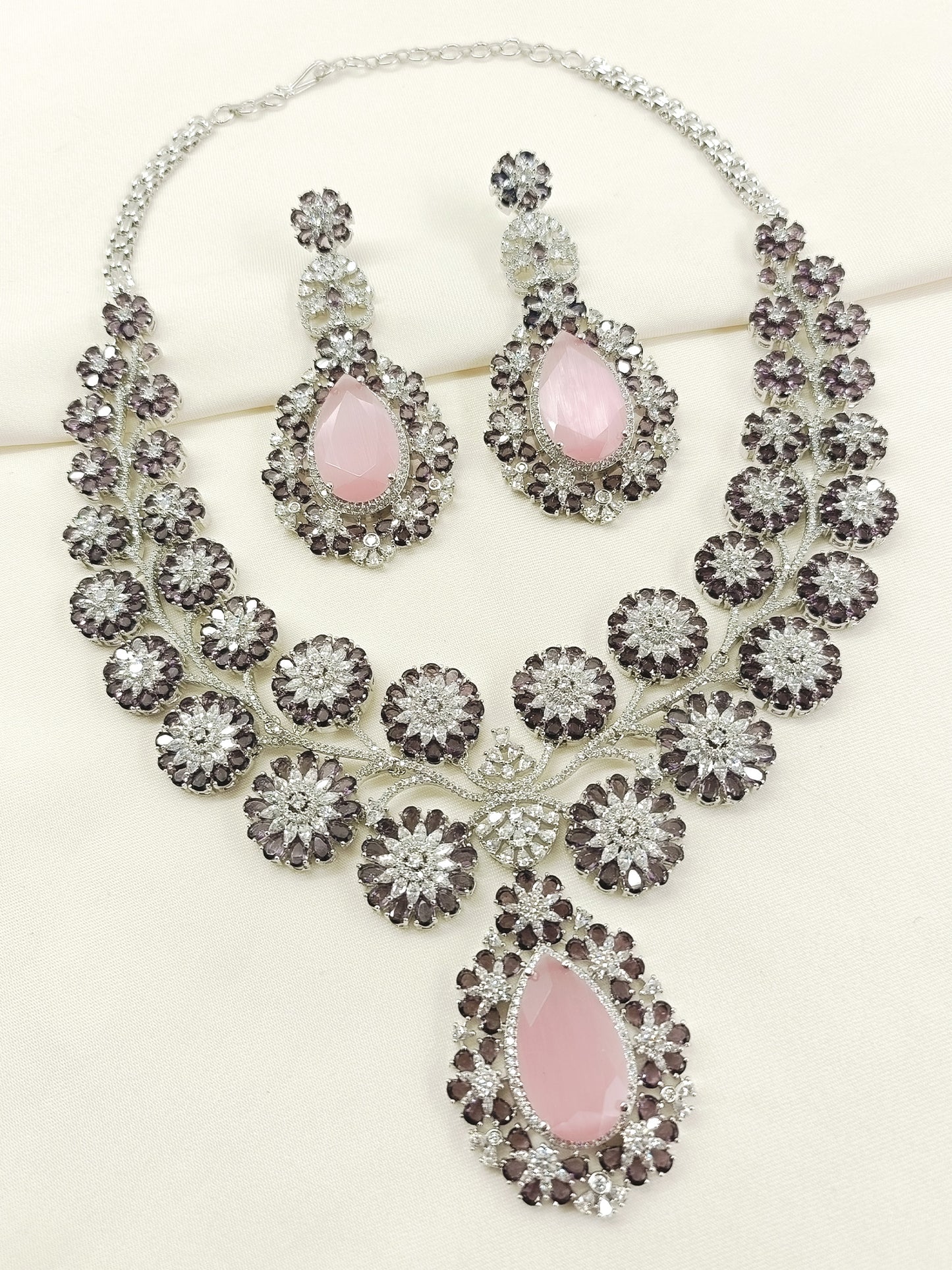 Varuni Lavender American Diamond Necklace Set