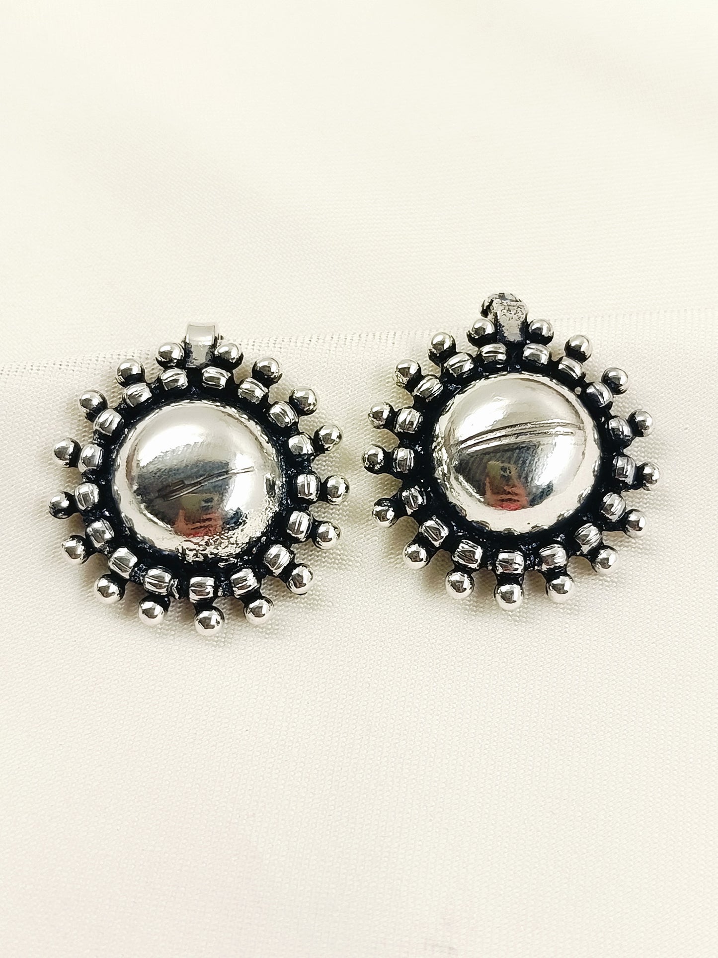 Parul Silver Oxidized  Big Dome Sunburst Cuff Pair