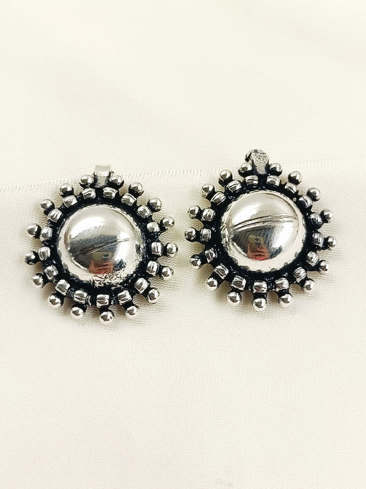 Parul Silver Oxidized  Big Dome Sunburst Cuff Pair