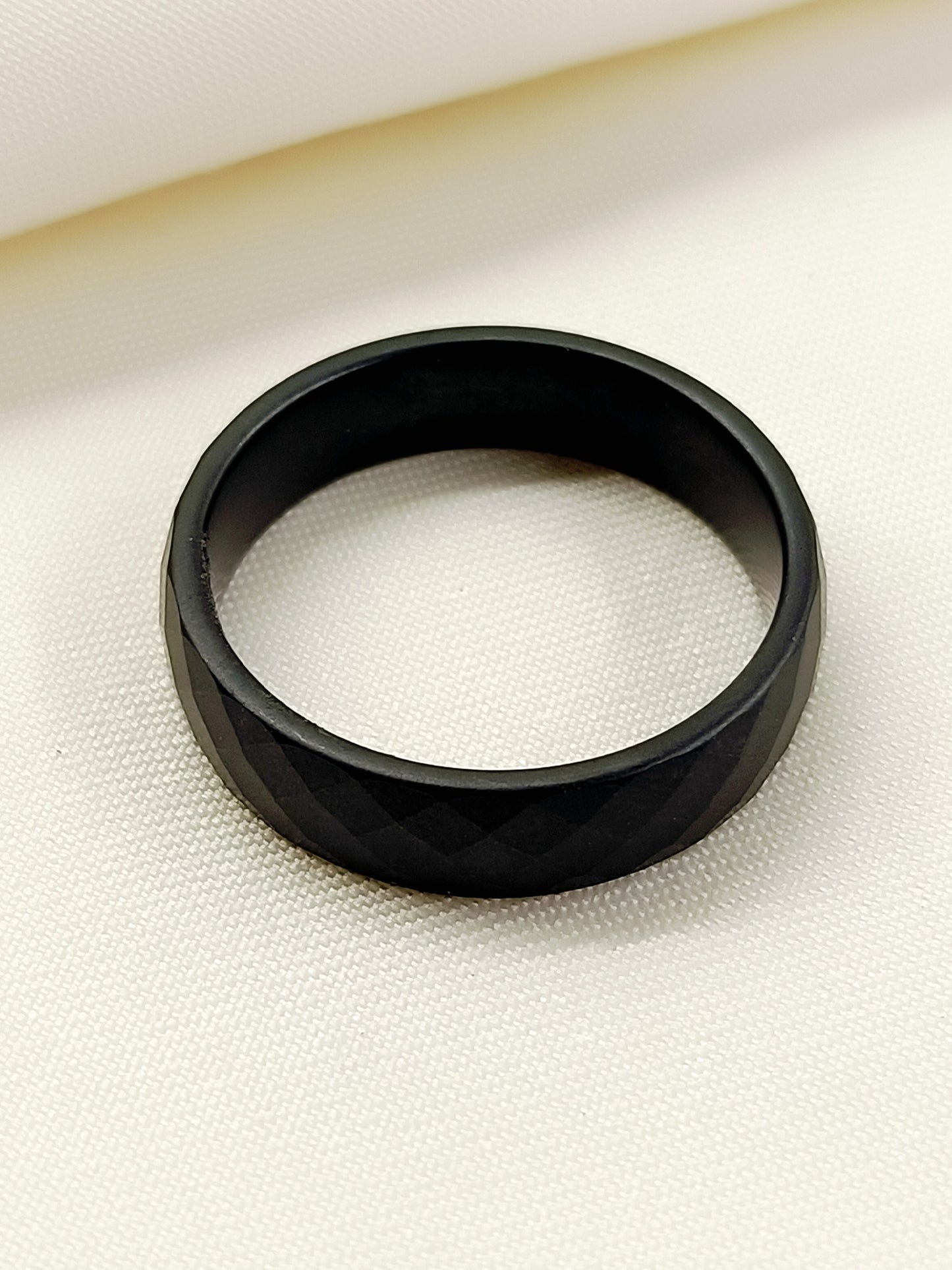 Anand Black Faceted Band Men's Ring