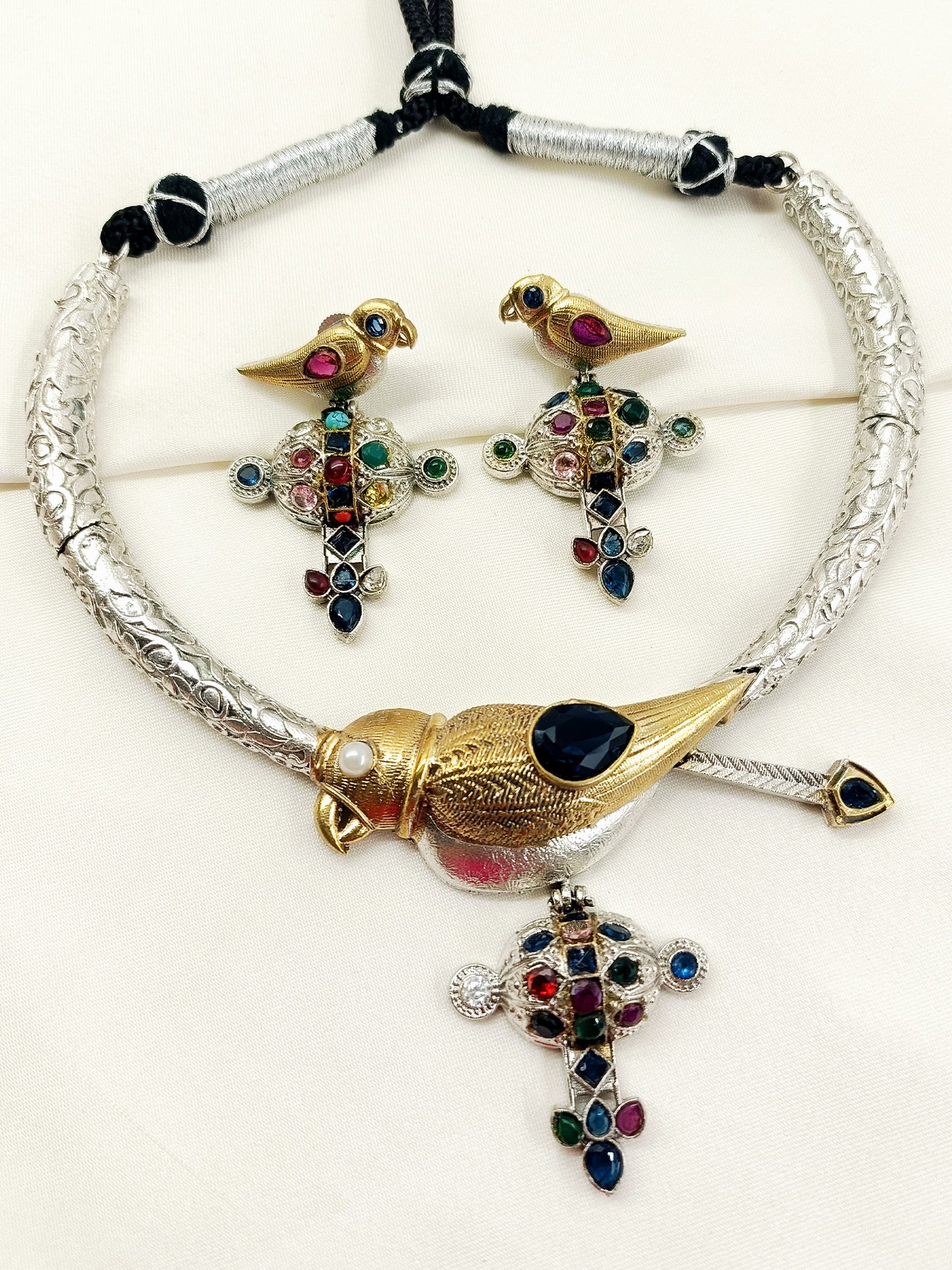Kaaviya Multi Colour Oxidized Hasli Styled Choker Set