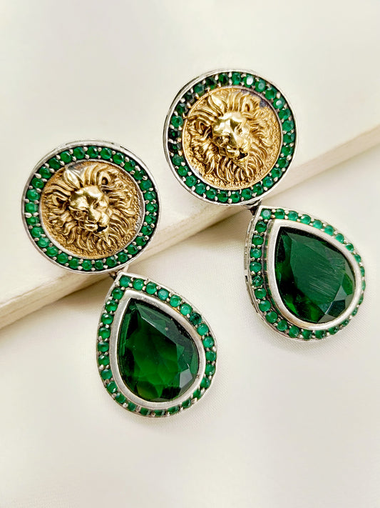 Tanvee Green Lion Oxidized Earrings