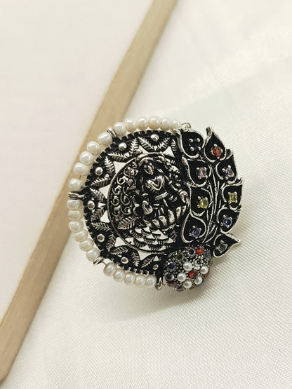 Shivina Multi Colour Temple Oxidized Finger Ring