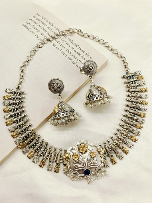 Dewi Navy Blue Oxidized necklace Set