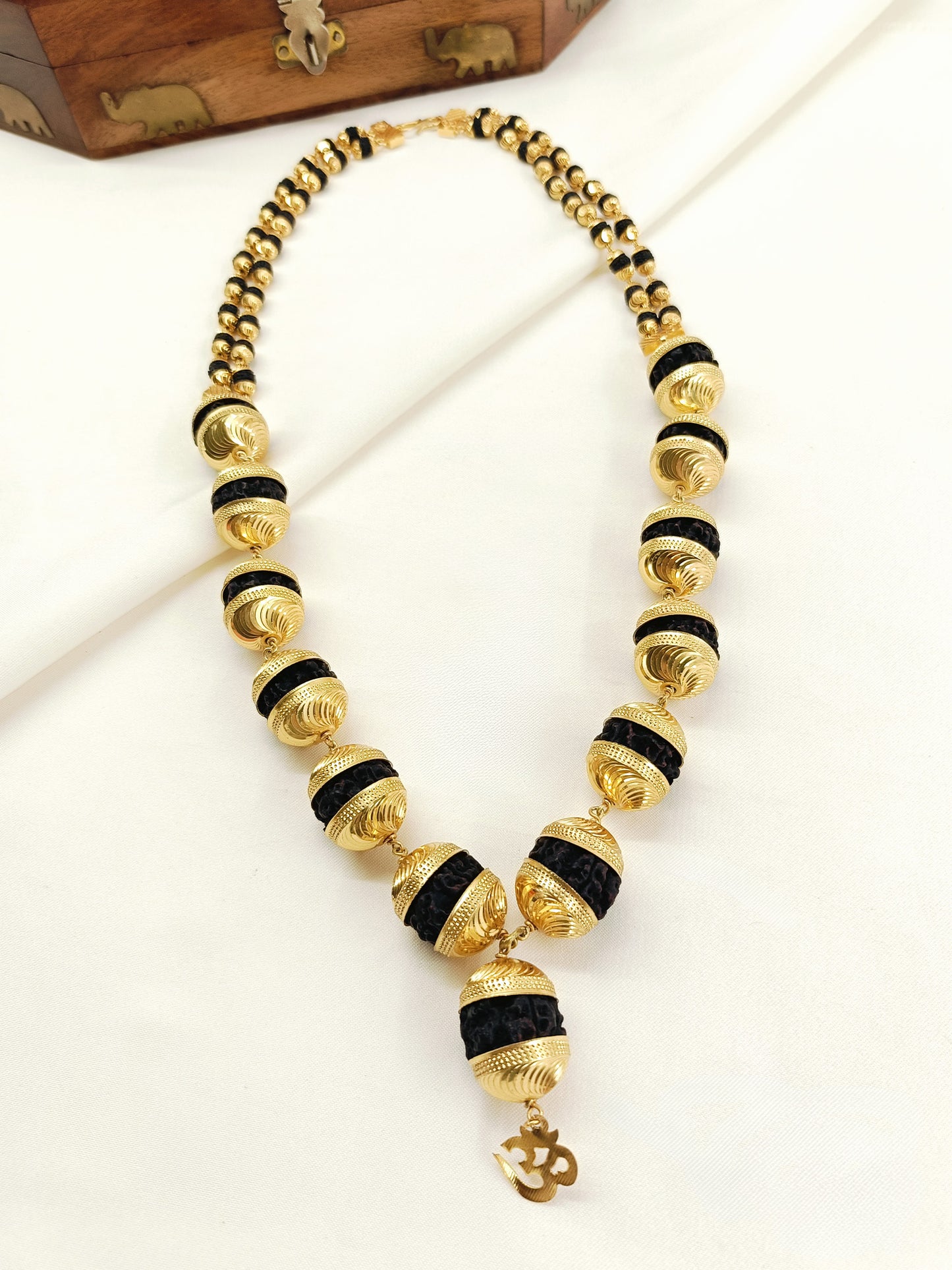 Ranbir Golden Men's Rudraksha Mala with Om Pendant