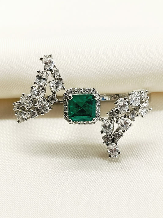 Penelope Green 92.5 Silver American Diamond Double Finger Ring