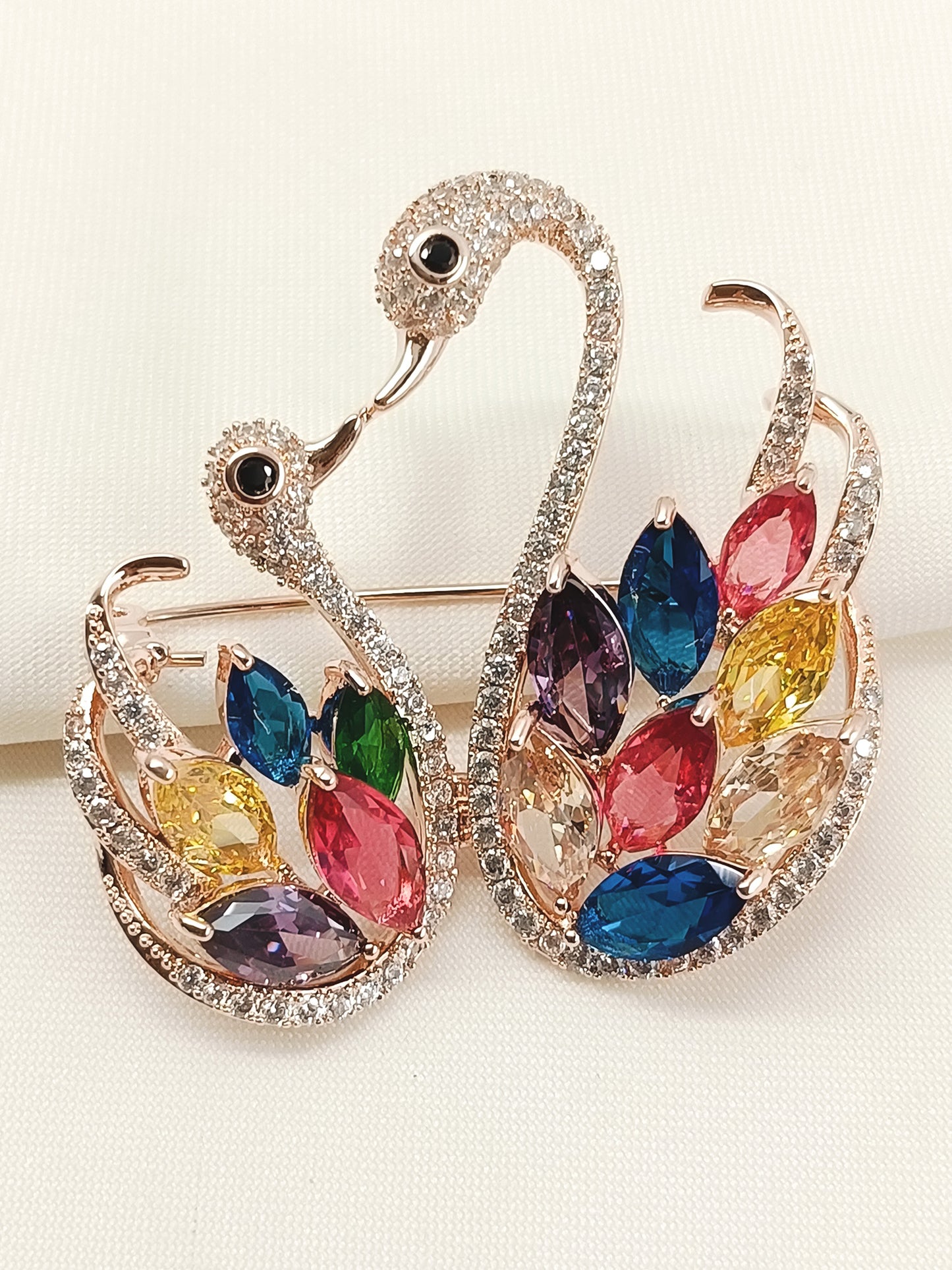 Rehanshi Multi Colour Swan Brooch