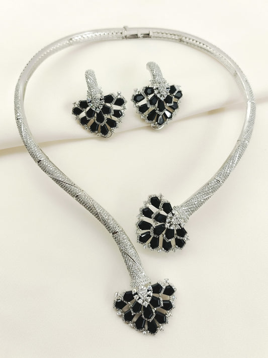 Sylvie Black American Diamond Hasli Styled Set