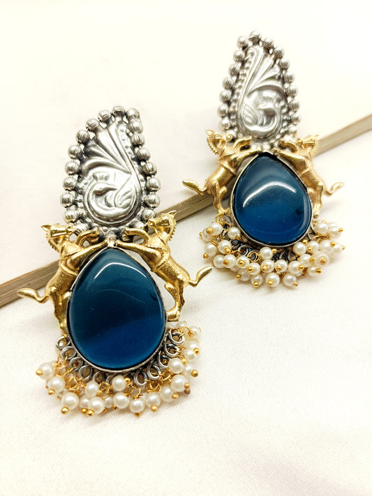 Mokshi Navy Blue Oxidized Earrings