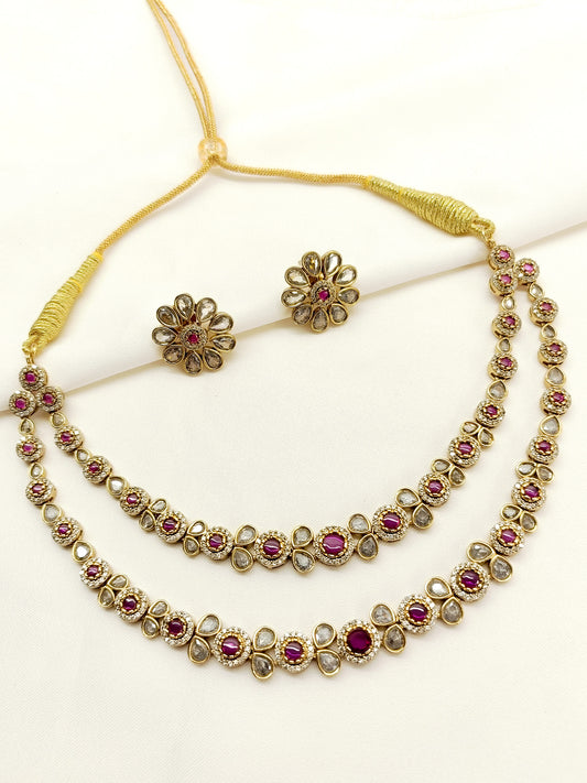 Laina Ruby Double layered Polki Necklace Set