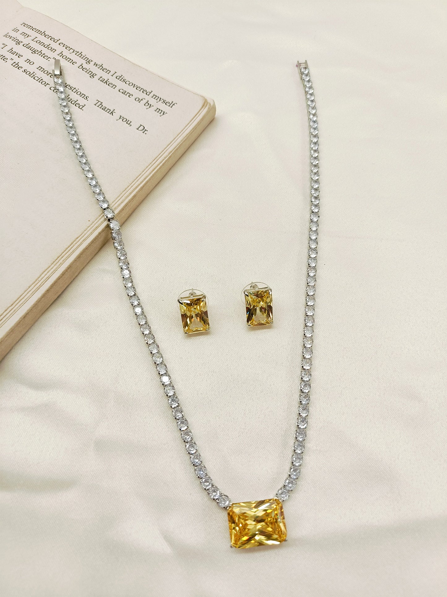 Erin Yellow American Diamond Necklace Set