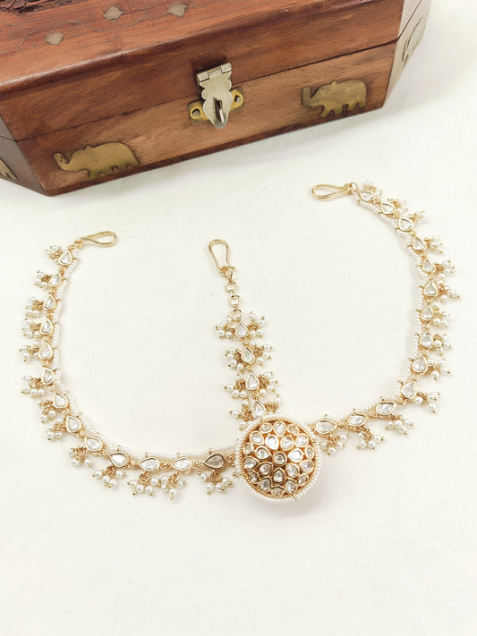 Aadhya White Kundan Mathapatti