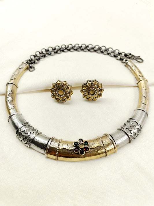 Clemence Multi Colour Oxidized Hasli Styled Choker Set