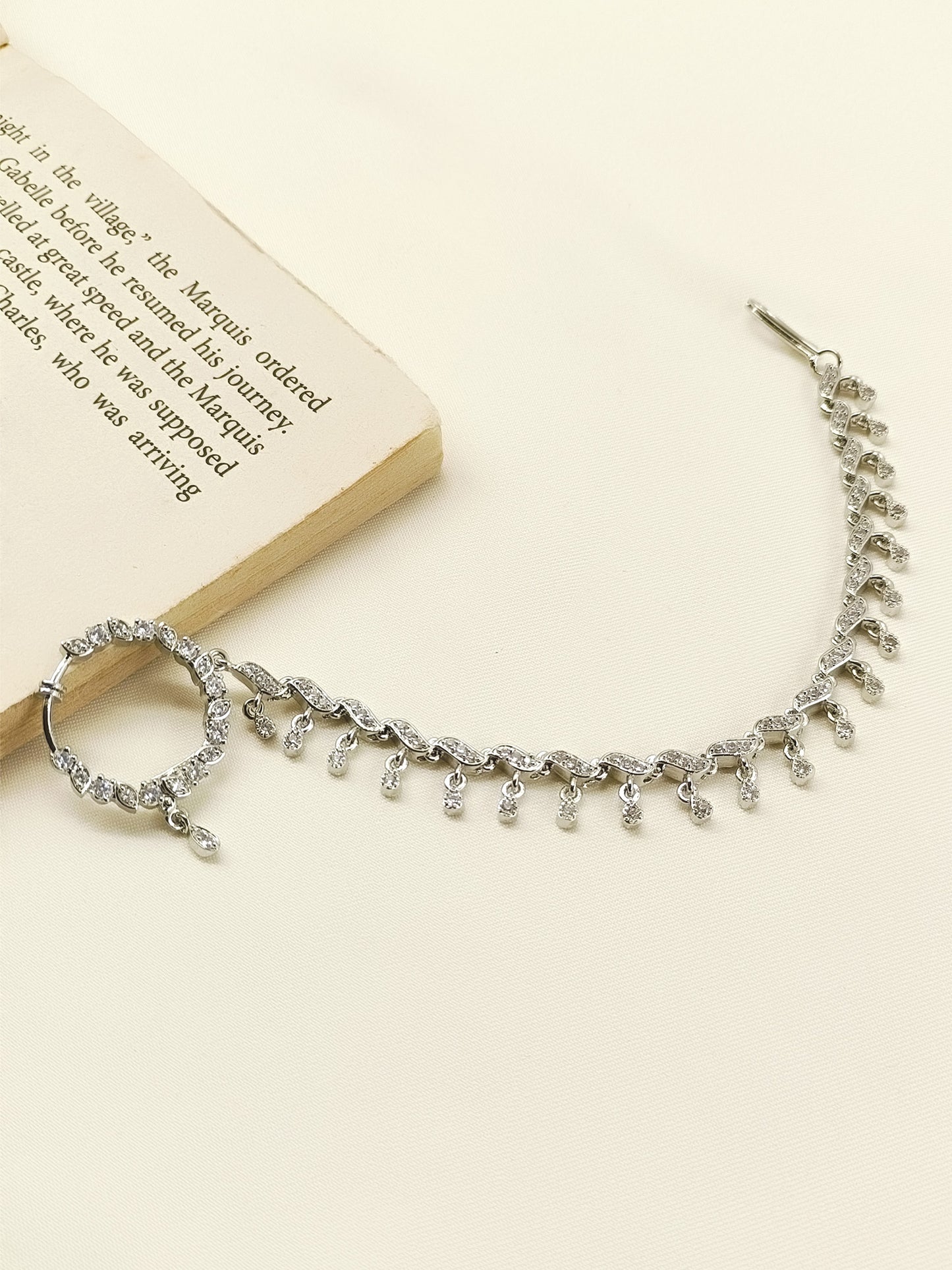 Gitika White American Diamond Nath