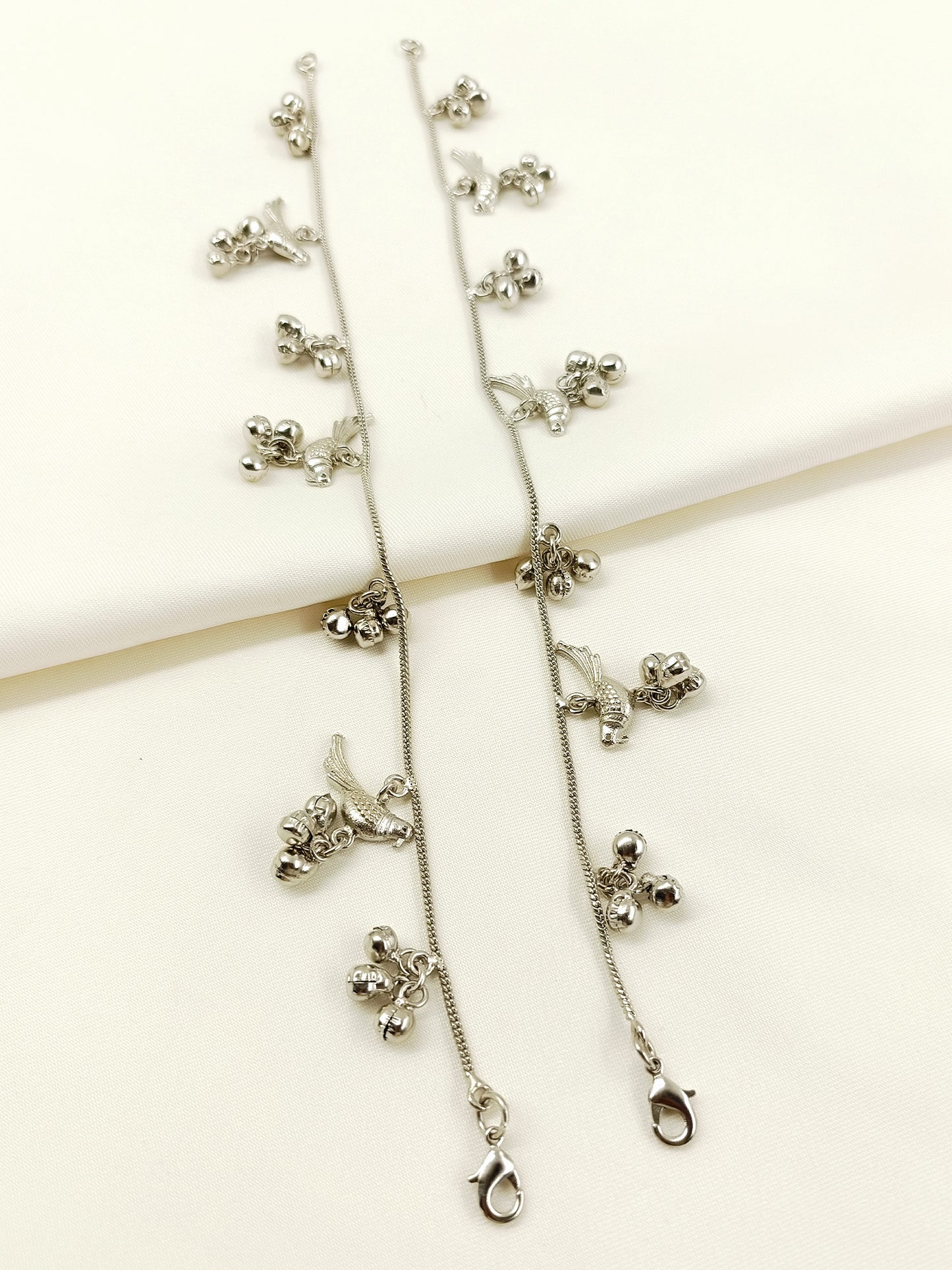 Aster Silver Oxidized Bird Ghungroo Anklet