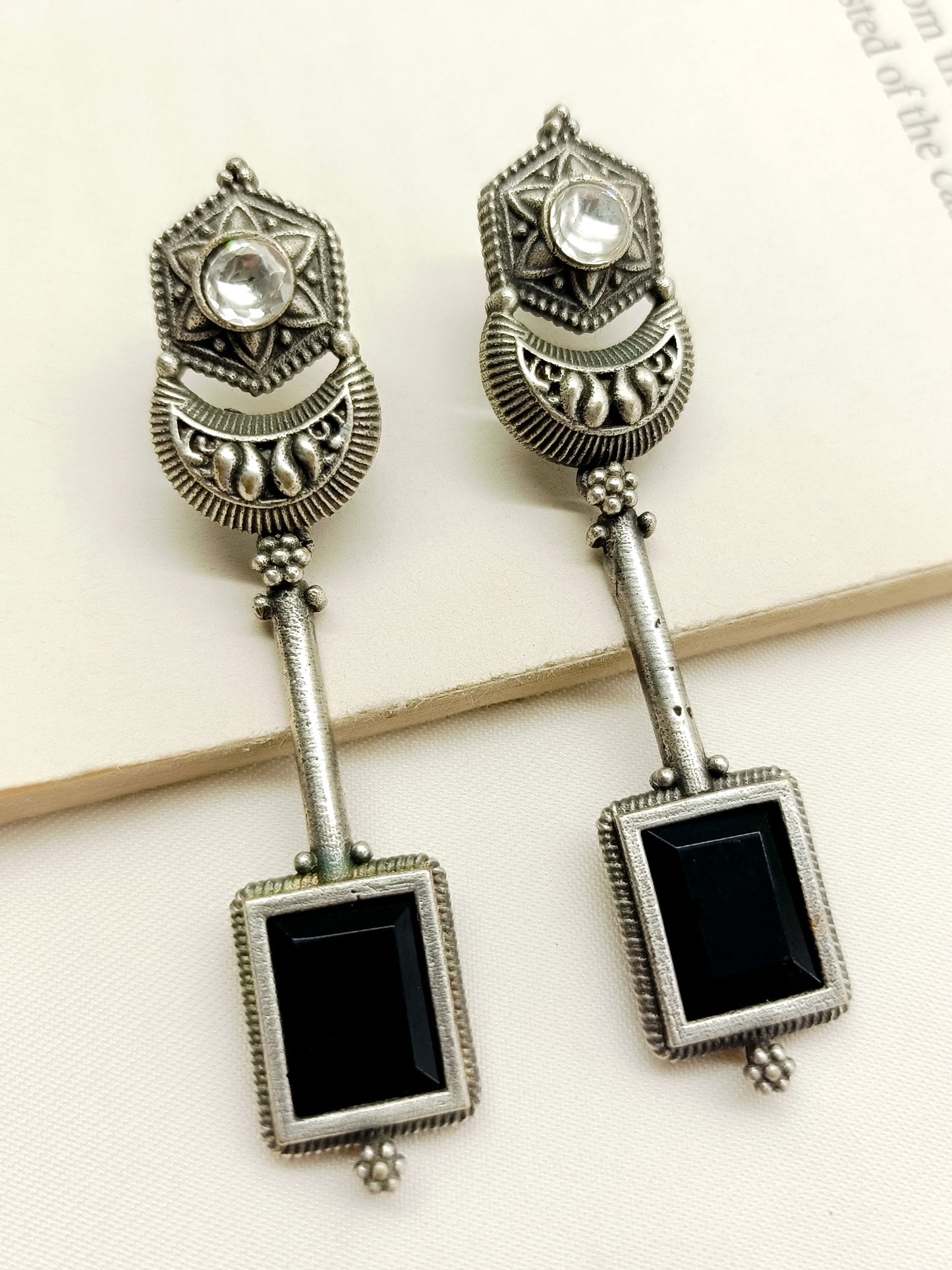 Kangana Black German Silver Oxidized Earrings