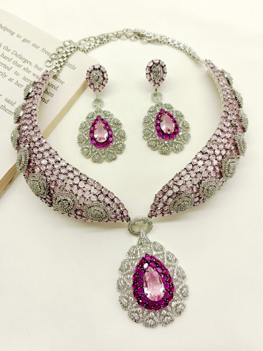 Beverly Pink American Diamond Set