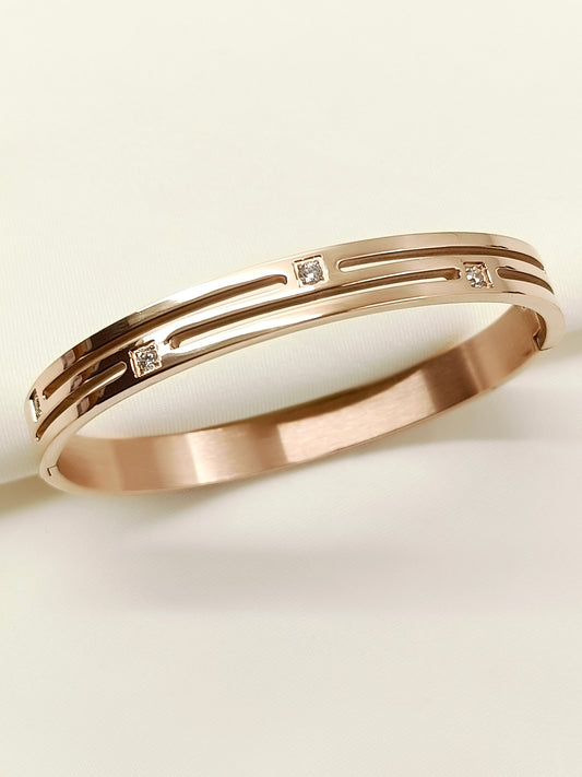 Saiyam Rose Gold Triple Line Stone Men's Bracelet