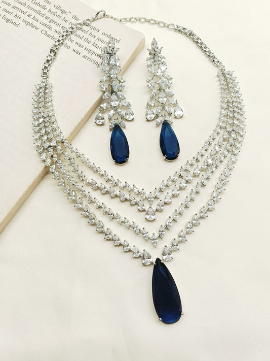 Ruhana Blue Sapphire American Diamond Necklace Set