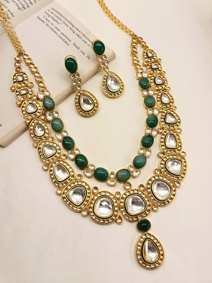 Zinnia Green Kundan Long Set