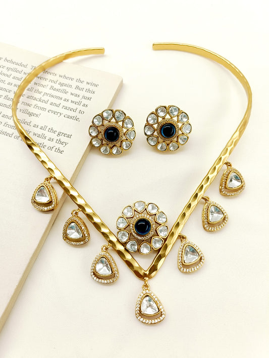 Zaida Navy Blue Hasli Style Kundan Necklace Set