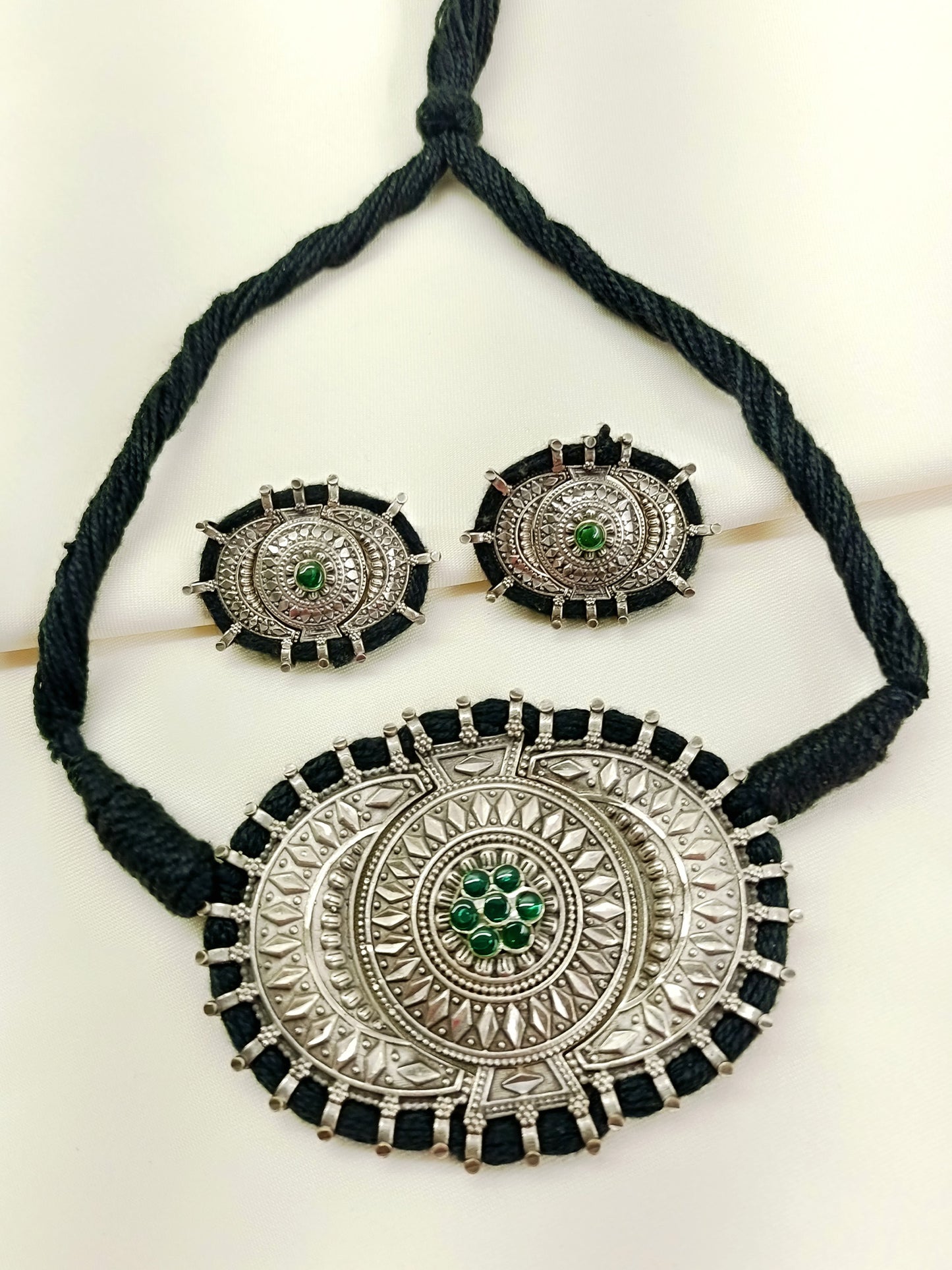 Rushali Green Oxidized Choker Set