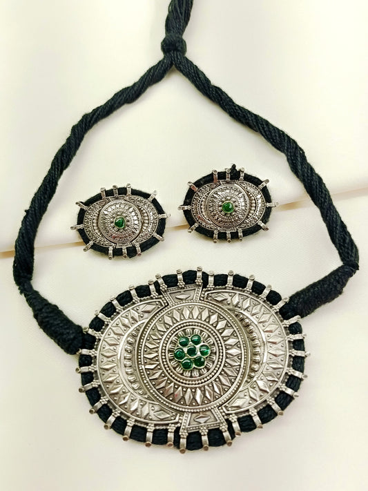 Rushali Green Oxidized Choker Set
