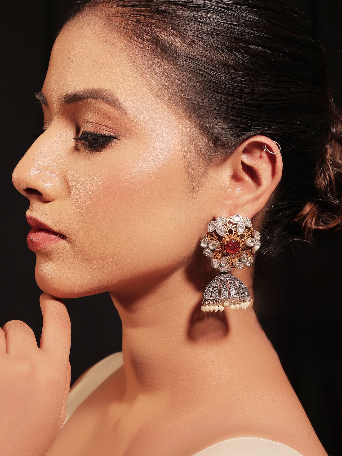 Mehak Rose Pink Stone Two Tone Polish Boutique Earrings