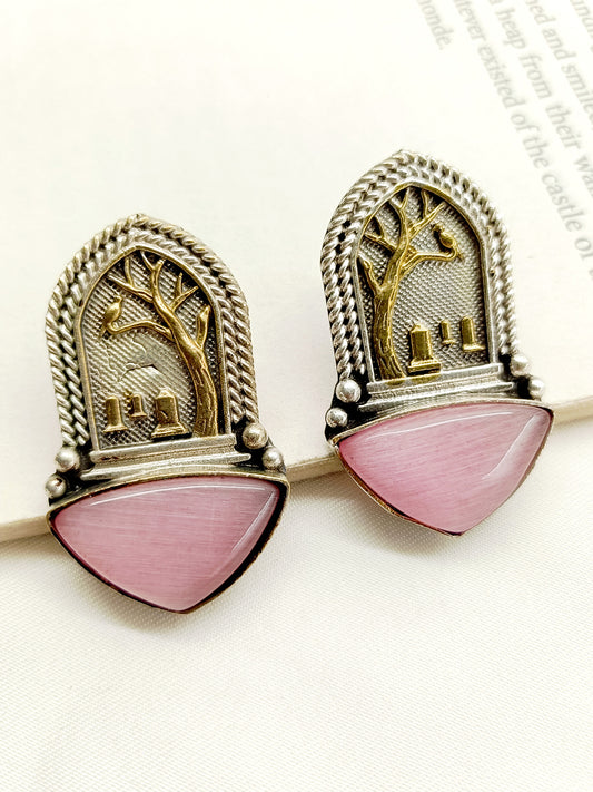 Nilshikha Pink German Silver Oxidized Earrings