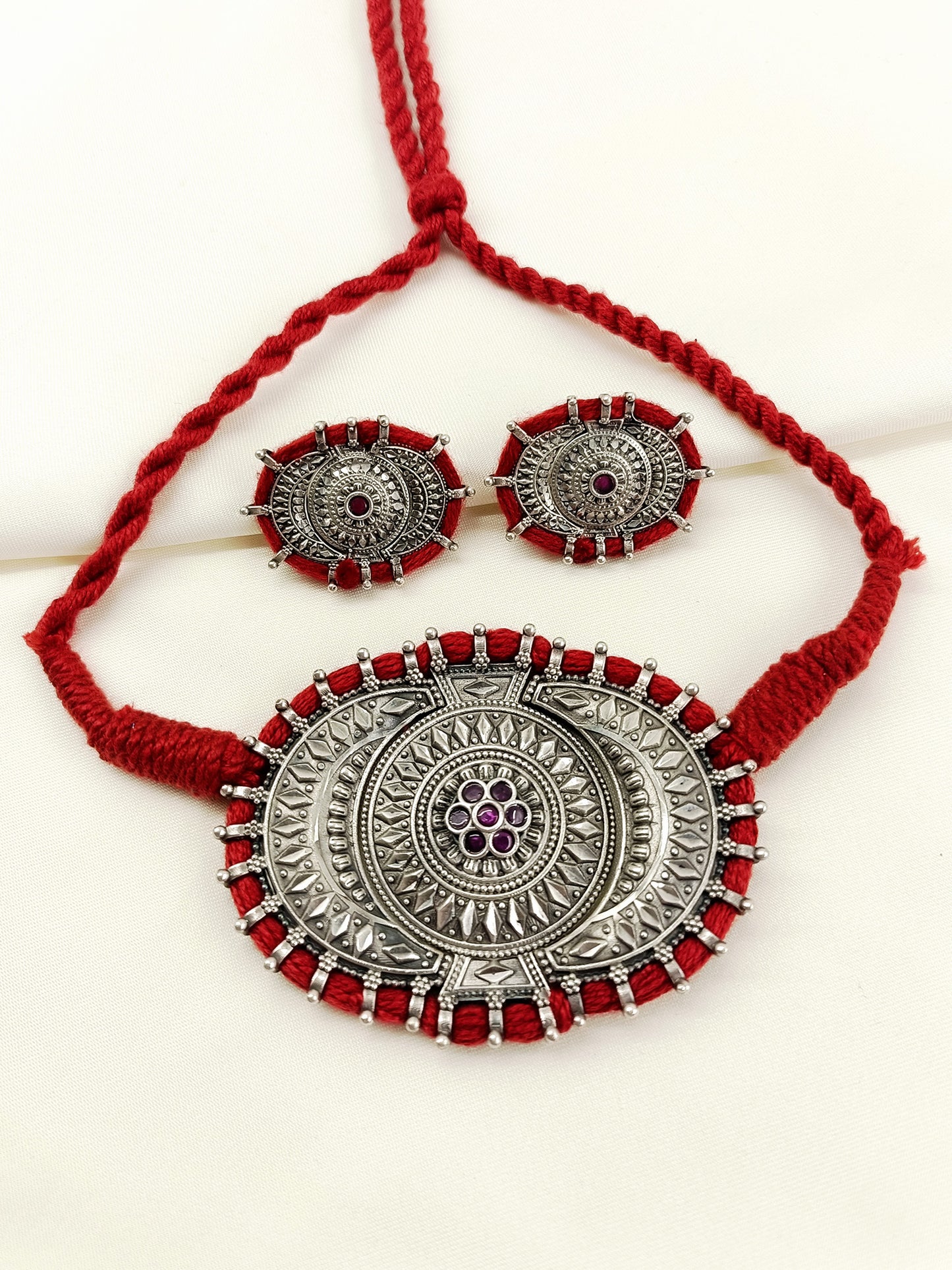 Manju Ruby Oxidized Choker Set