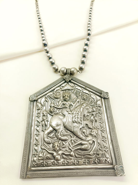 Dhithi Plain Oxidized Durga Devi Neckpiece