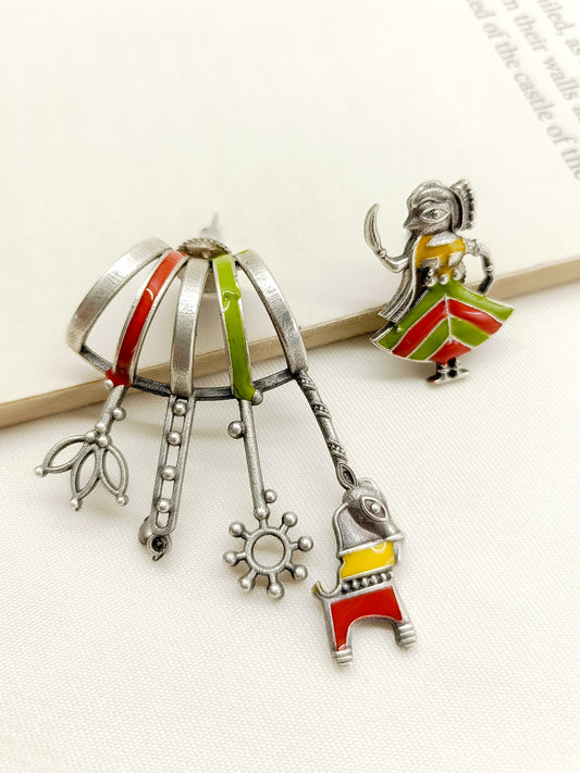 Falak Multi Colour German Silver Oxidized Earrings