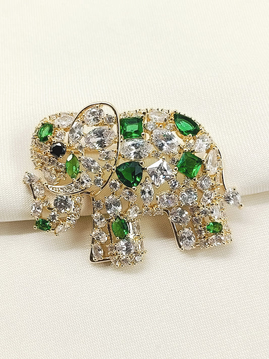 Anokhi Green Elephant Brooch