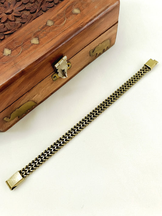 Zehaan Antique Gold Woven Herringbone Men's Bracelet