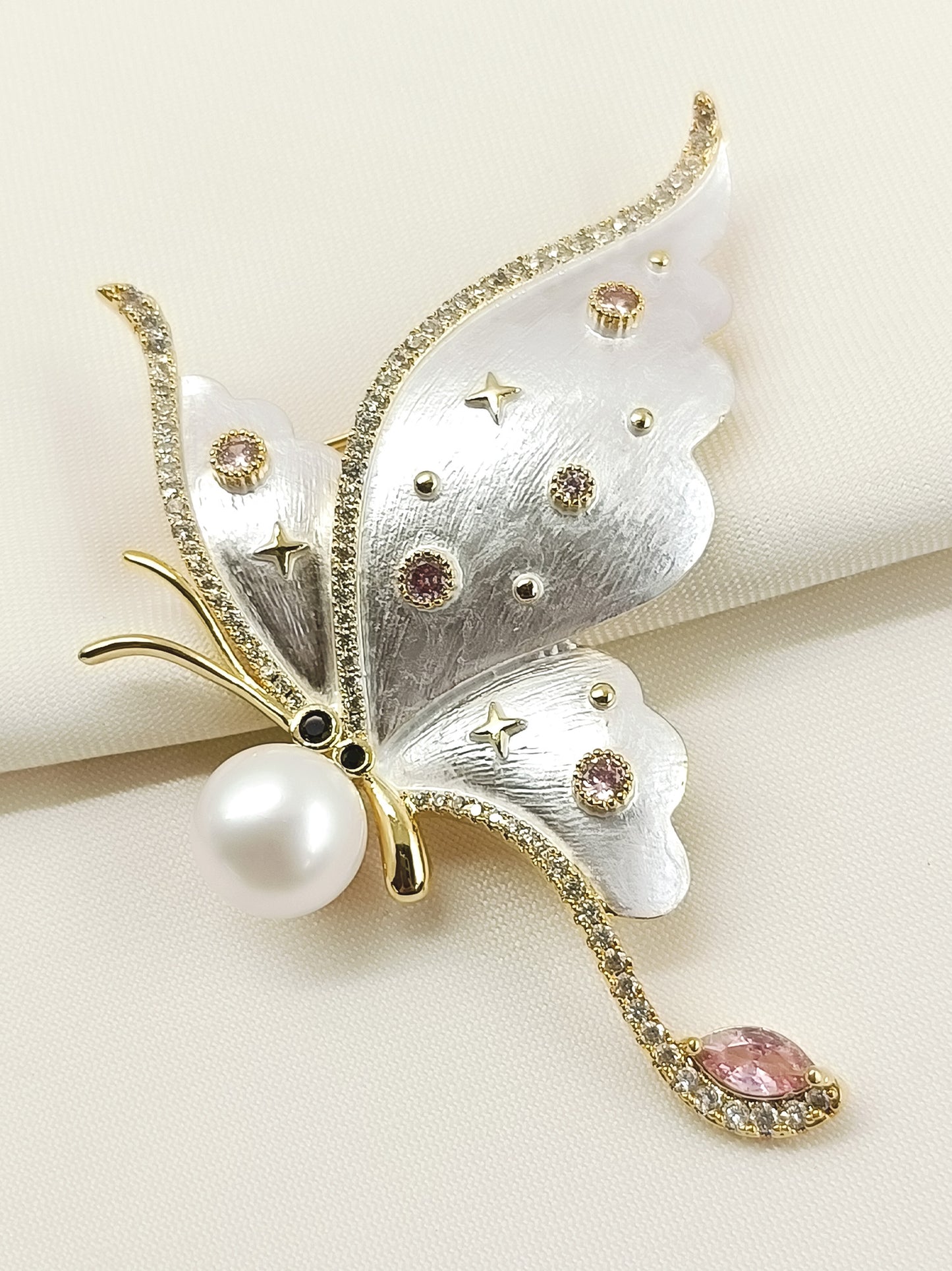 Gianna White Butterfly Brooch