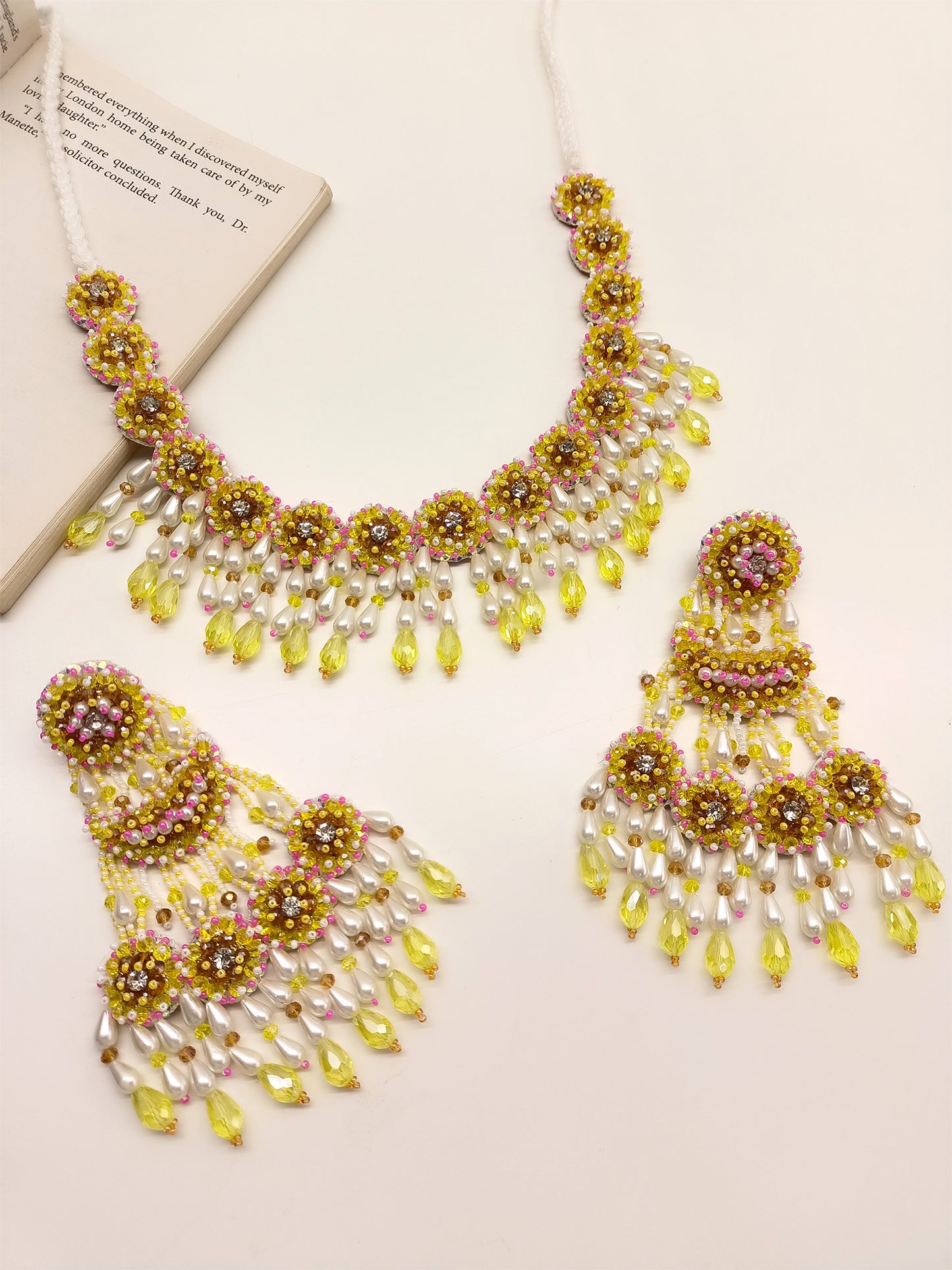 Madhavika Yellow Handmade Necklace Set
