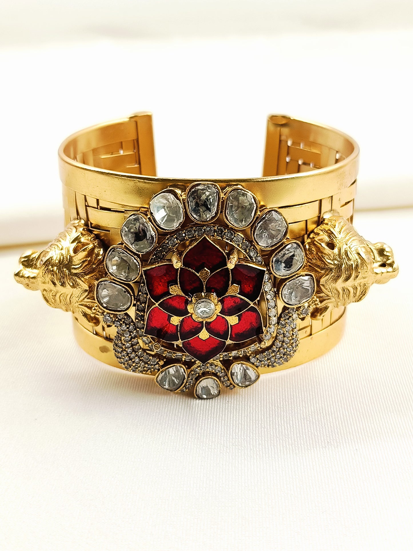 Shaan Ruby Men's Lion Gold Bracelet