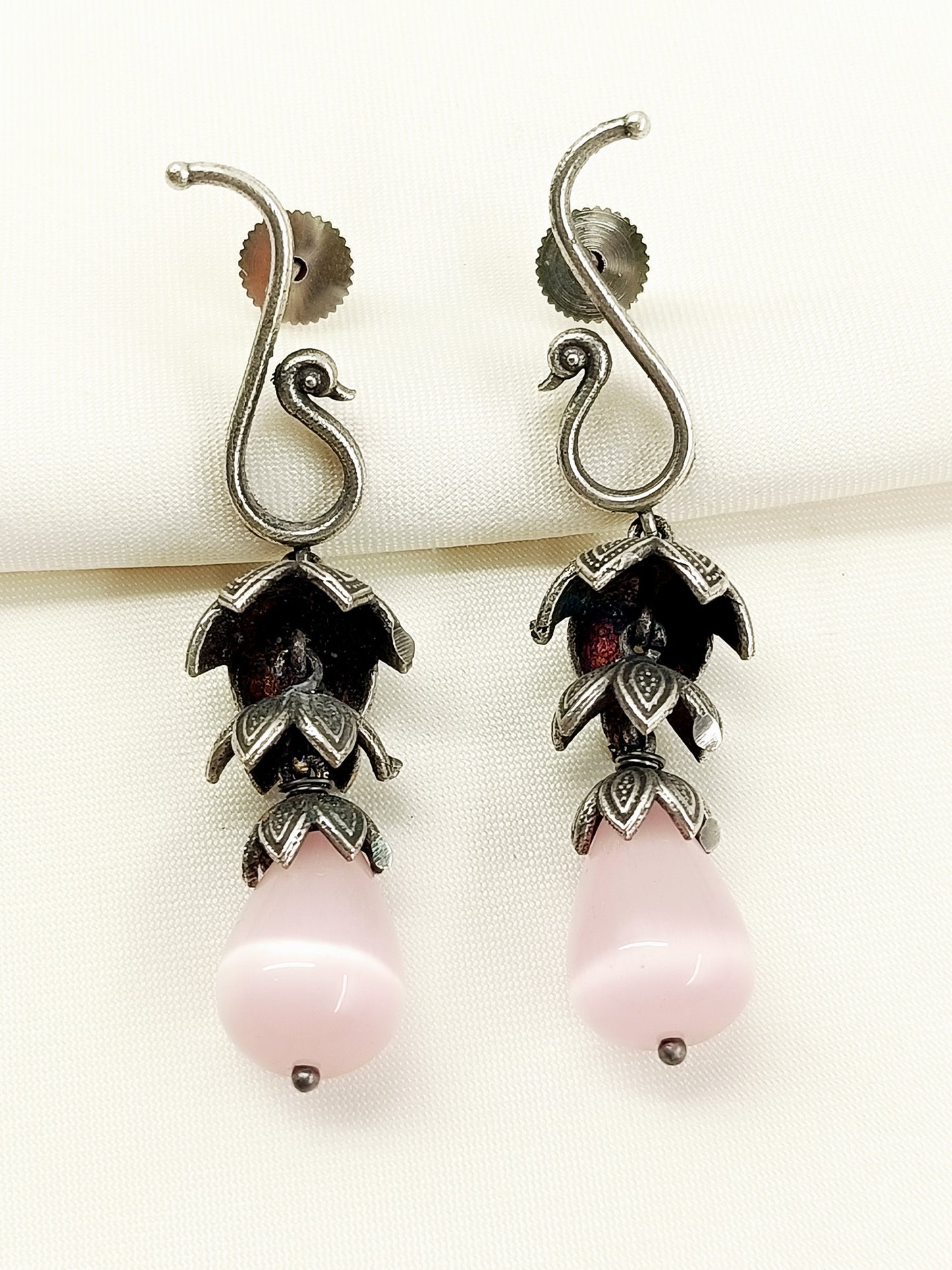 Elaura Baby Pink Oxidized Jhumki