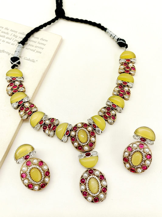 Loveina Yellow Oxidized Necklace Set