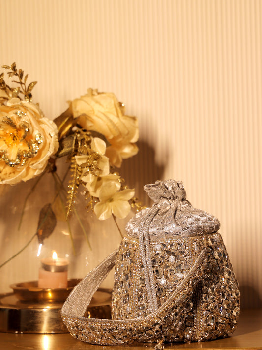 Elea Silver Diamond Work Potli Bag