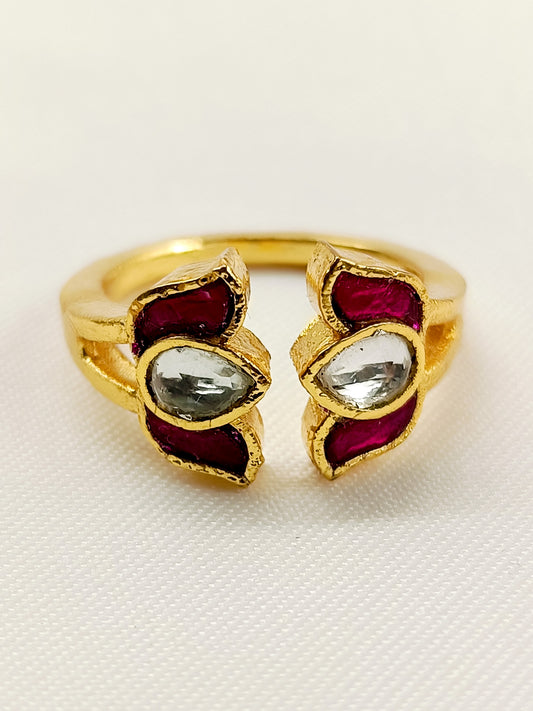 Lajni Ruby Kundan Finger Ring