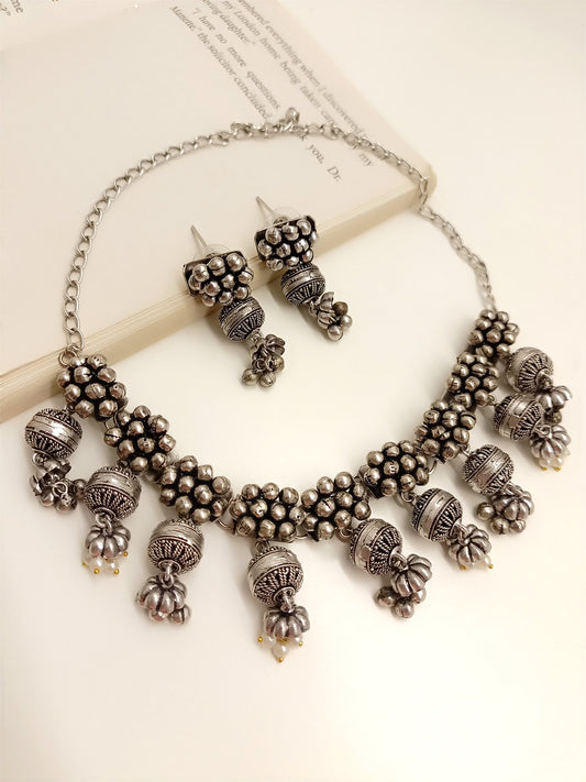Tavisha White Oxidized Silver Necklace Set