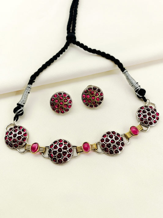 Rameshwari Ruby Oxidized Choker Set