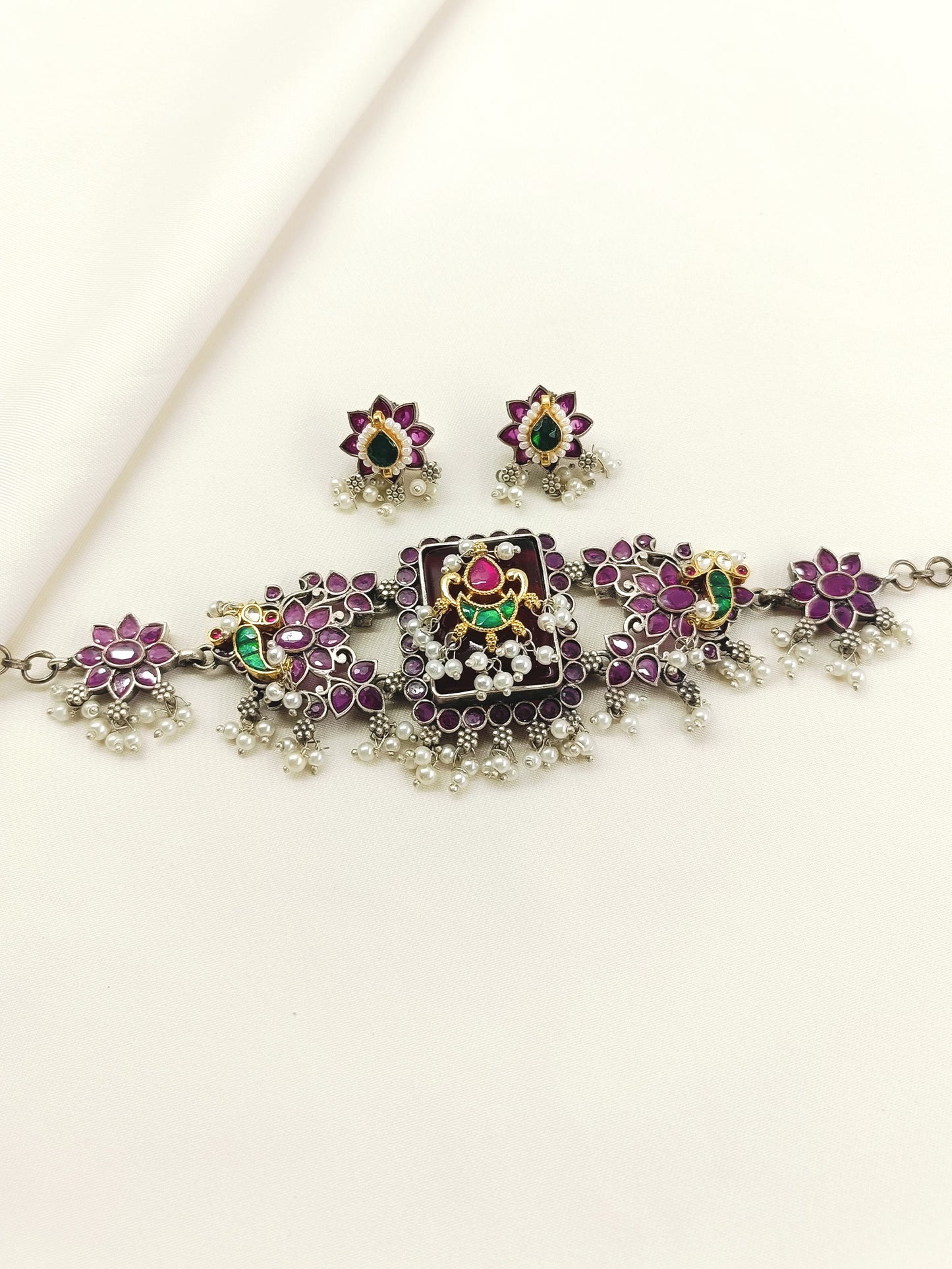 Camila Ruby Oxidized Choker Set