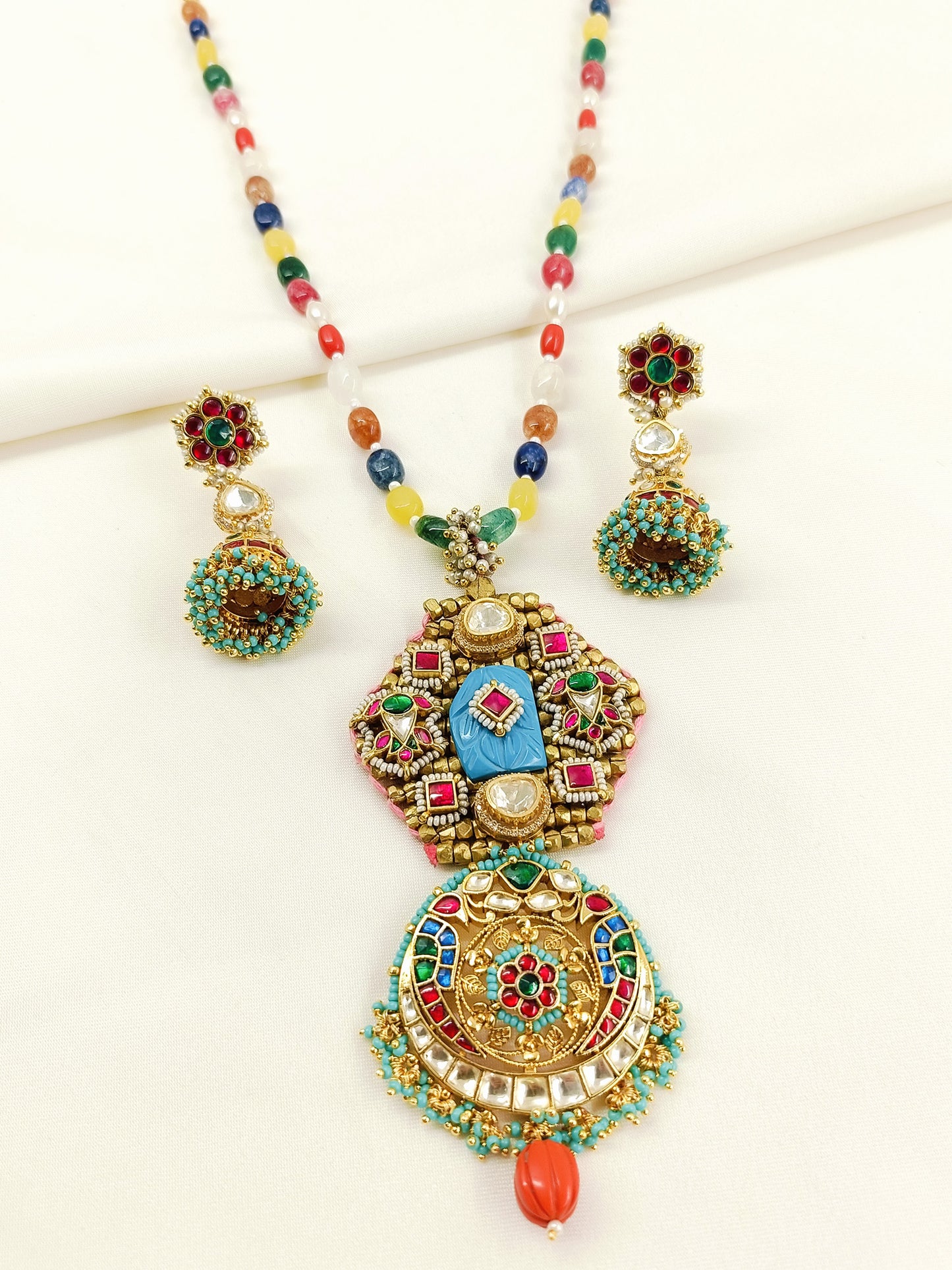 Kamia Multicolor Jadau Kundan Pendant Set with Mala